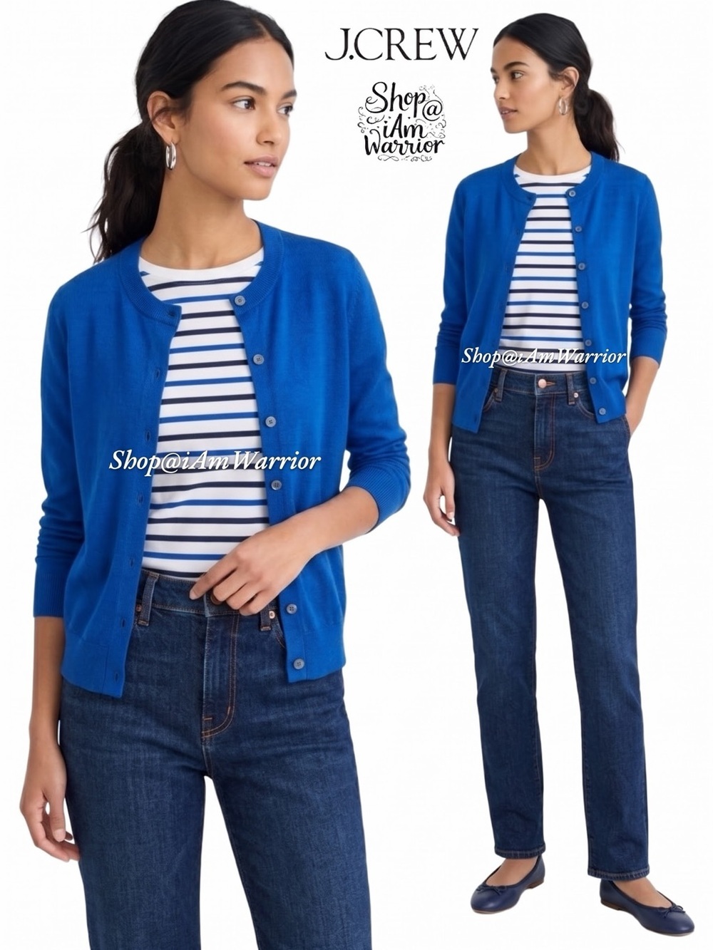 J.Crew electric blue Tippi fine wool crewneck cardigan sweater *shop@iamwarrior